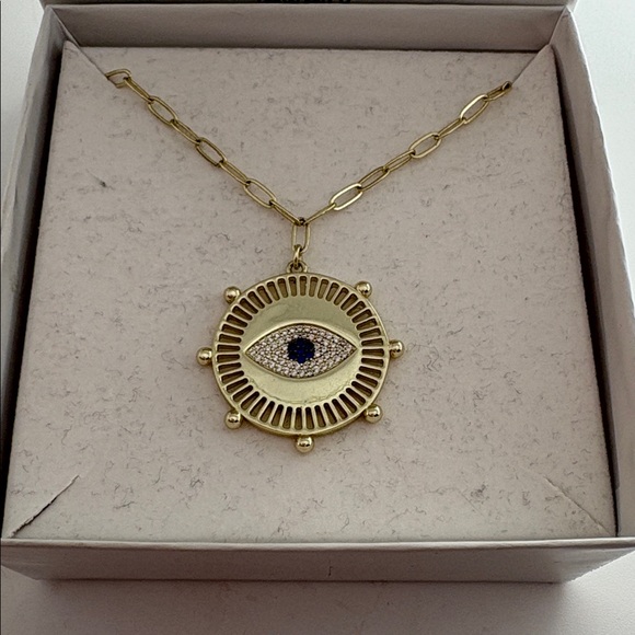 Jennifer Miller Jewelry - Jennifer Miller Evil Eye Medallion Goldtone Necklace